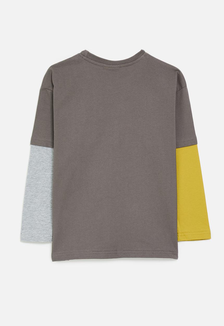 Pop Candy - Contrast sleeve twofer tee with pocket squirrel - grey brown