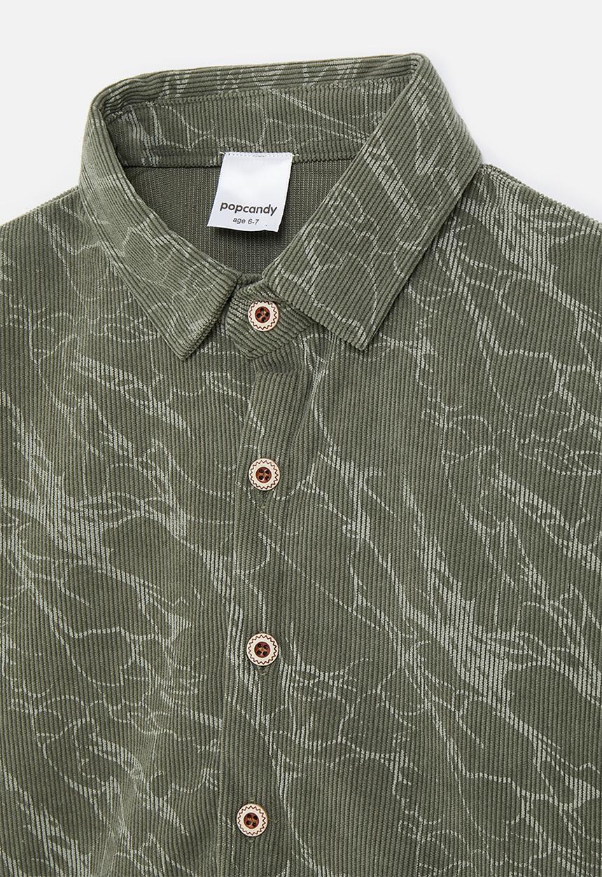 Pop Candy - Corduroy collared shirt with abstract pattern - army green