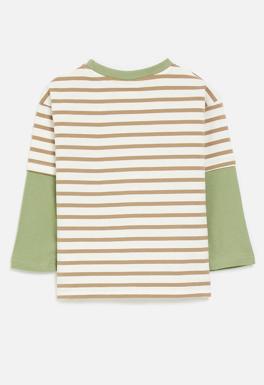 Pop Candy - Twofer tee with pocket squirrel - green/light brown stripe