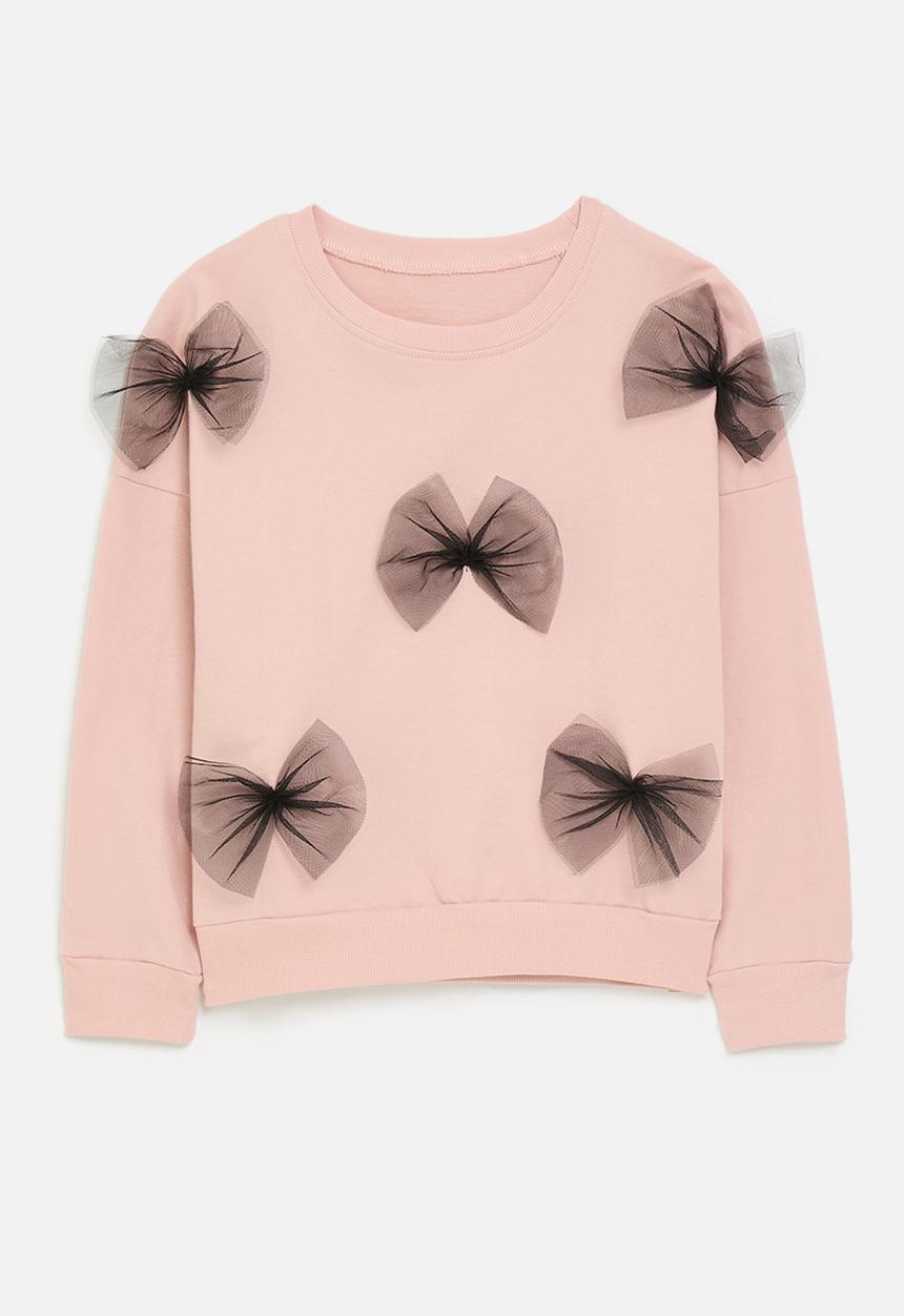 Pop Candy - Tulle bow applique sweater - pink/black
