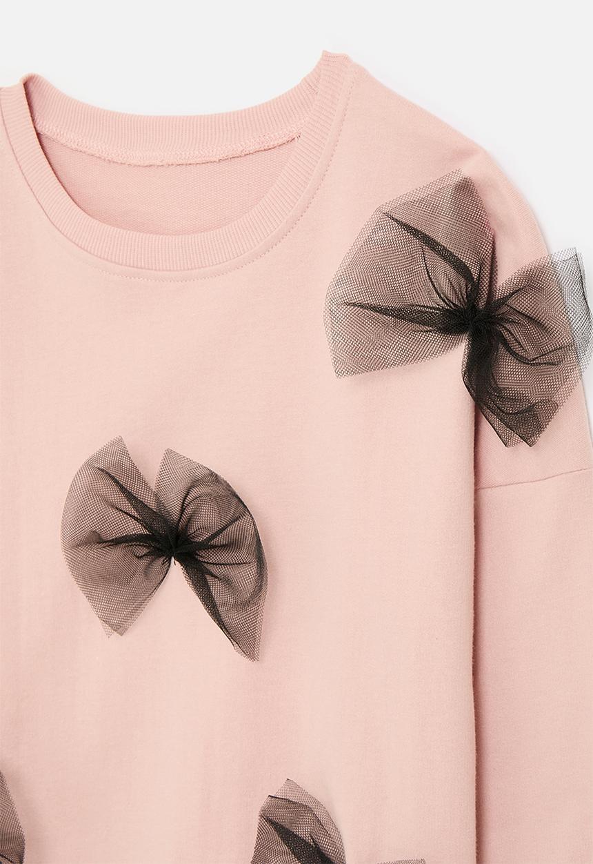 Pop Candy - Tulle bow applique sweater - pink/black
