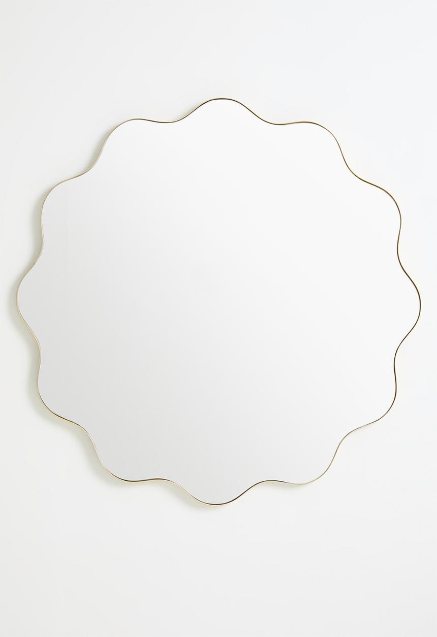 Sixth Floor - Iron Wavy Round Mirror - Gold