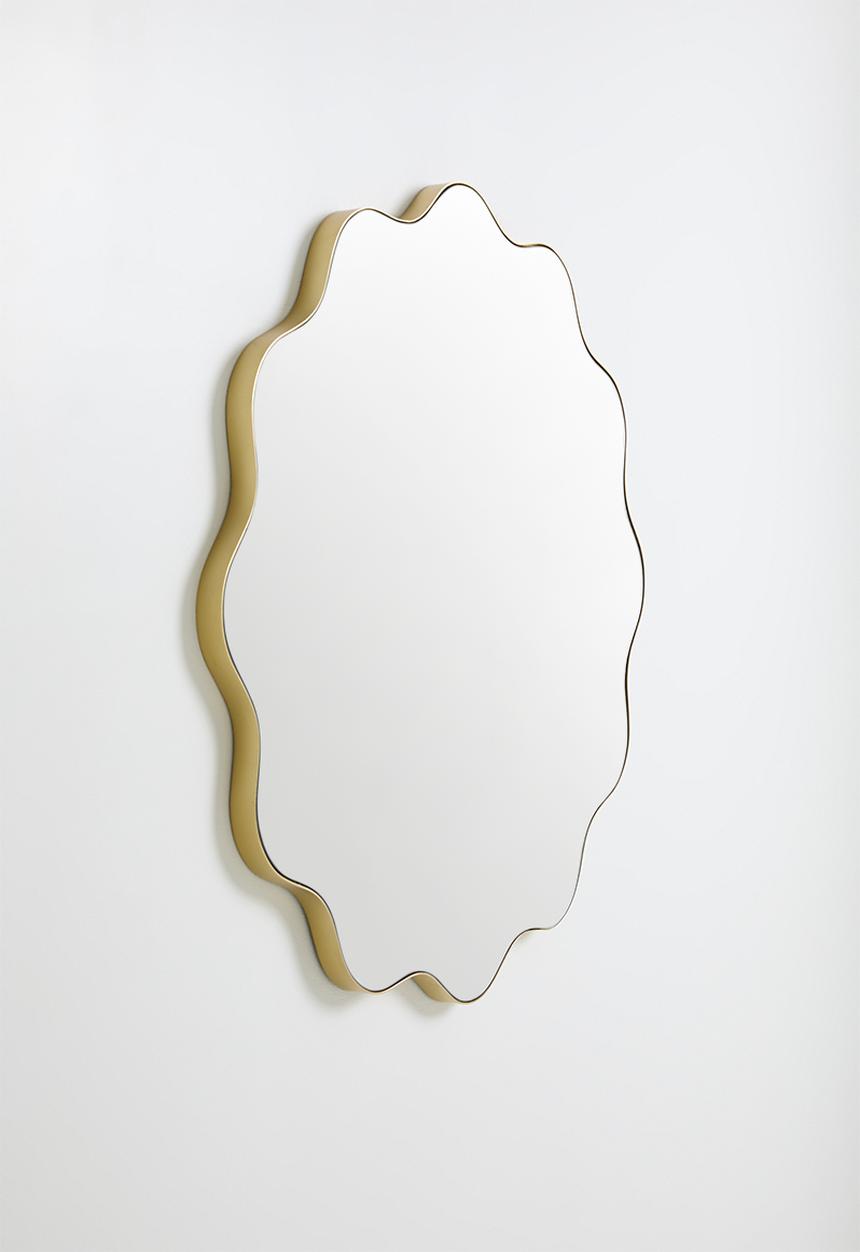 Sixth Floor - Iron Wavy Round Mirror - Gold