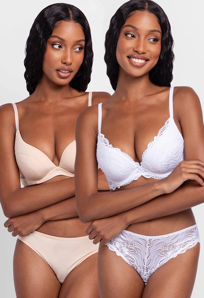 DORINA - Angie 2 pack push up plunge - white & beige