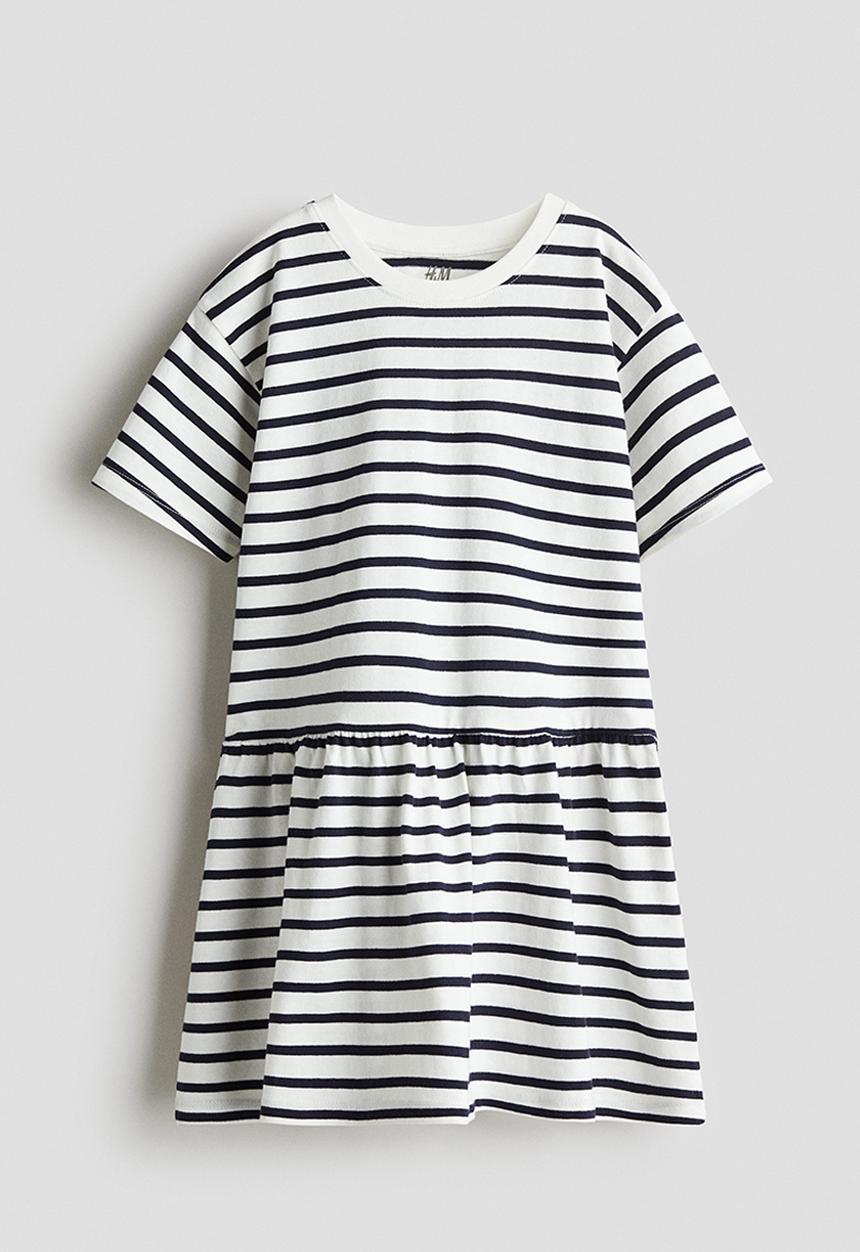 H&M - Cotton jersey dress - navy blue & white stripes