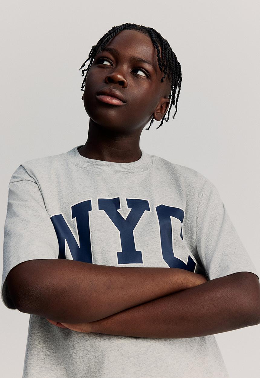 H&M - Printed cotton t-shirt - grey marl nyc