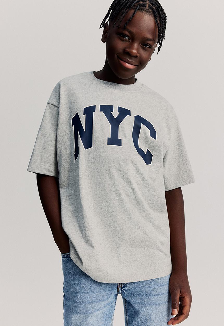 H&M - Printed cotton t-shirt - grey marl nyc