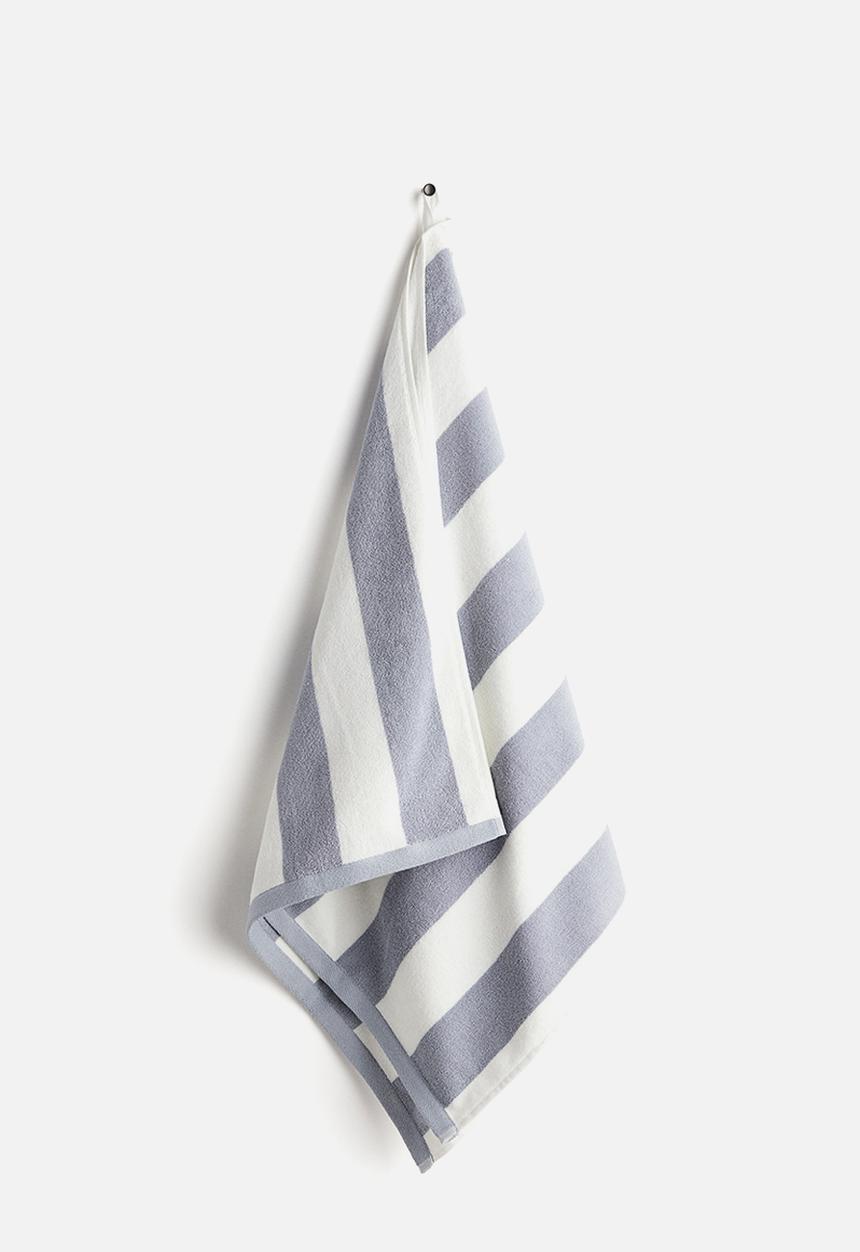 H&M - Bath towel -  light dusty blue/striped 
