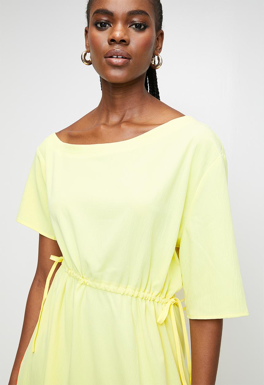 MILLA - Asymetrrical neckline dress - Lemon