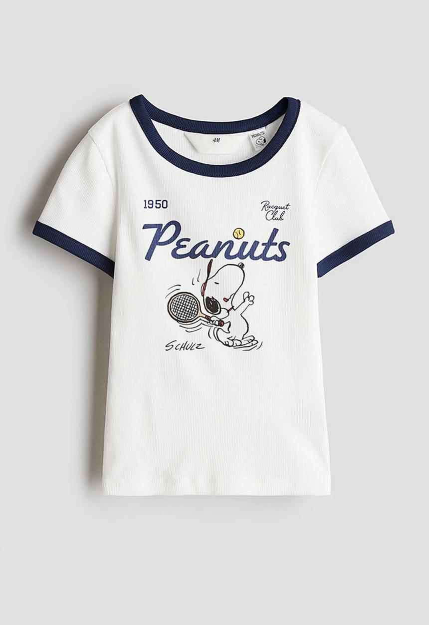 H&M - Printed jersey top - white snoopy