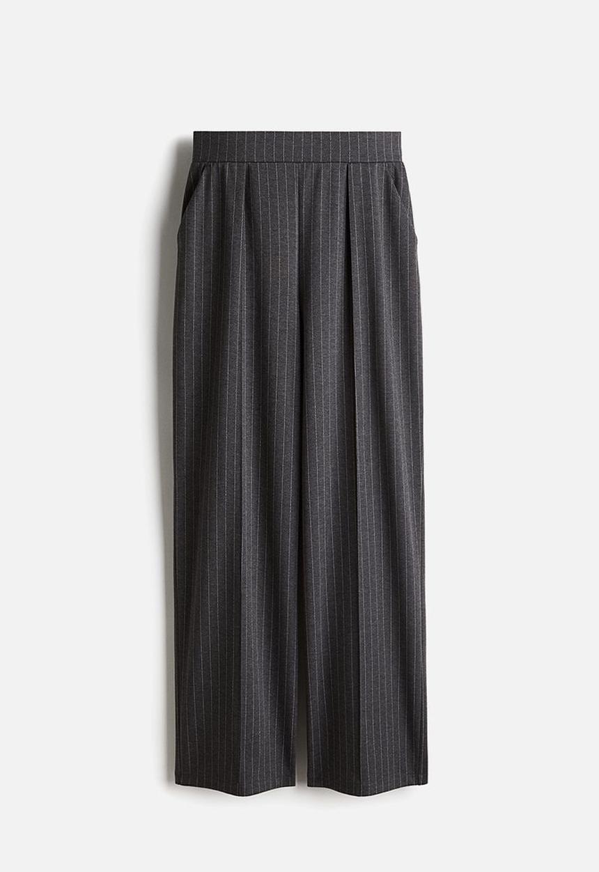 H&M - High-waisted tailored trousers - dark grey & pinstriped