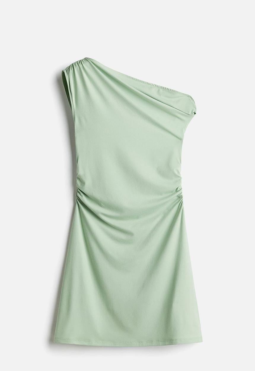 H&M - Twist-detail one-shoulder dress - light mint green