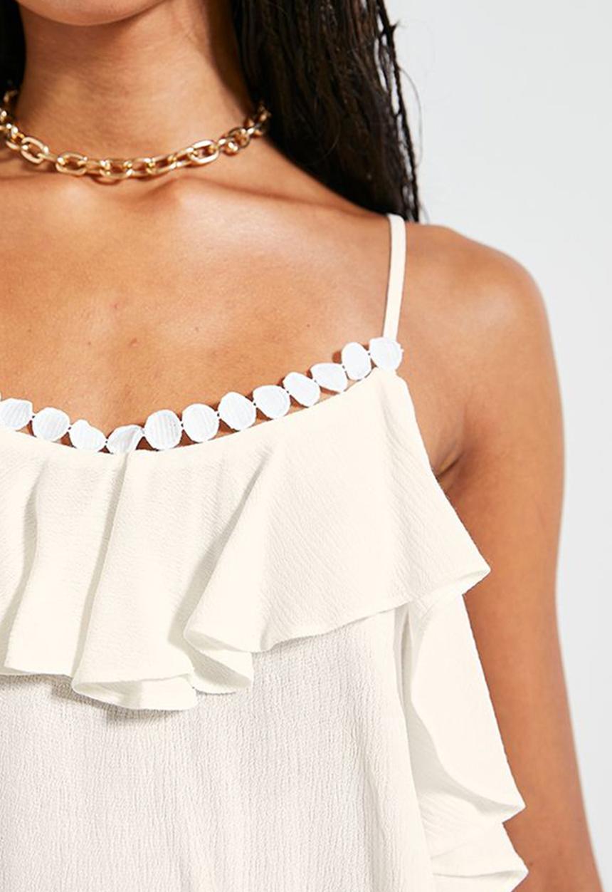 Superbalist - Soft ruffle crinkle cami with trim - white