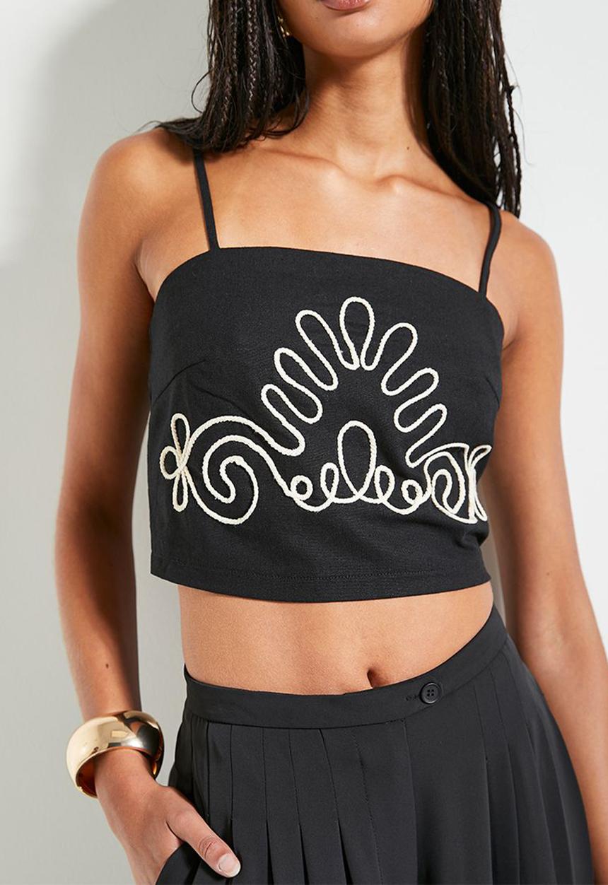 Superbalist - Co-ord embroidered linen cami - black
