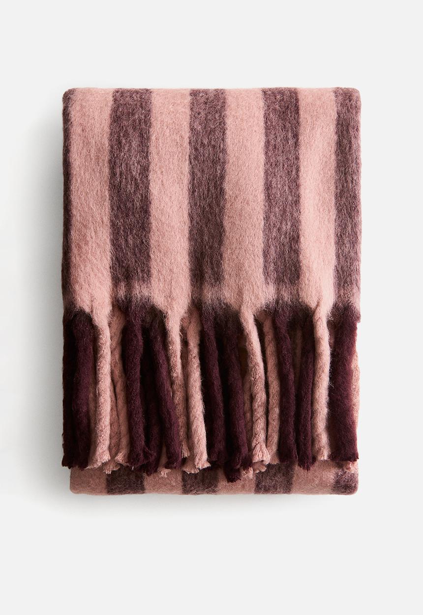 H&M - Patterned wool-blend blanket - dusty pink/striped