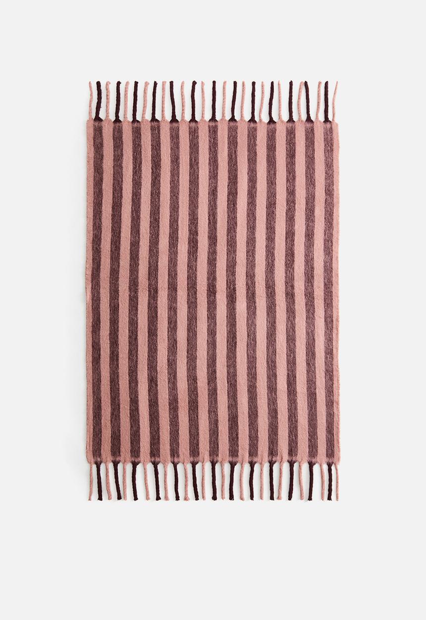 H&M - Patterned wool-blend blanket - dusty pink/striped