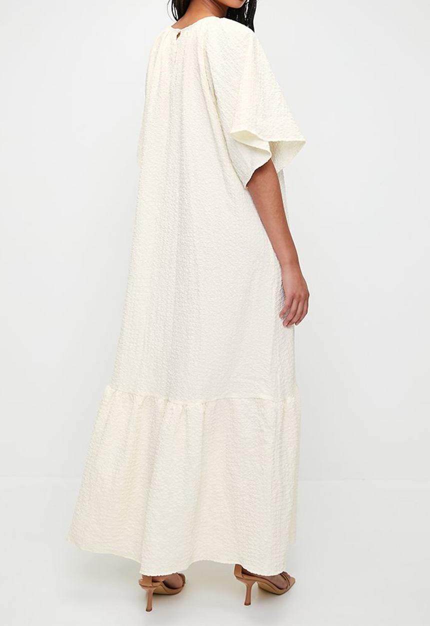 MILLA - Statement sleeve tiered midi dress - ecru