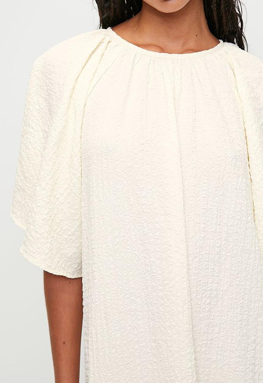 MILLA - Statement sleeve tiered midi dress - ecru