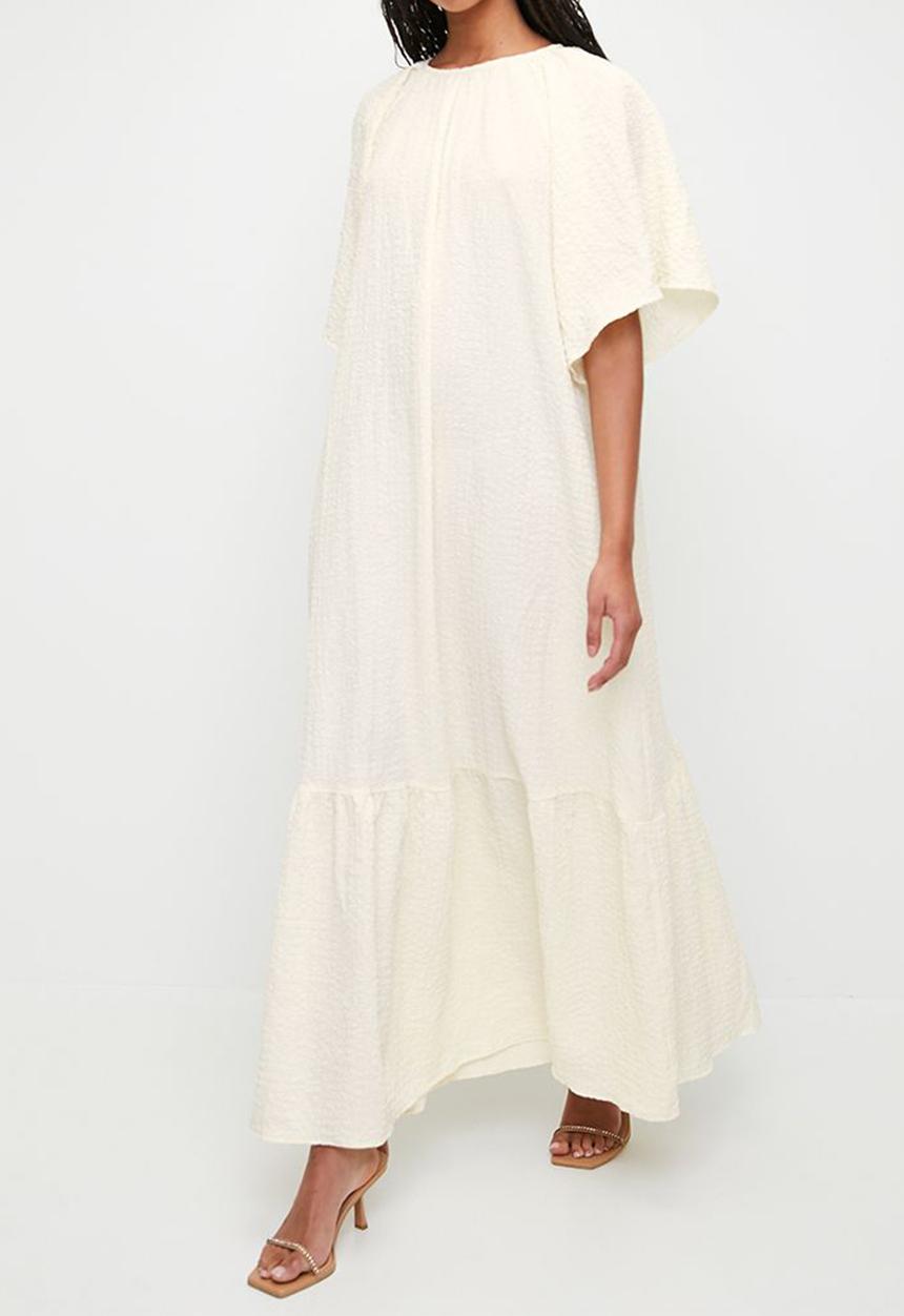 MILLA - Statement sleeve tiered midi dress - ecru