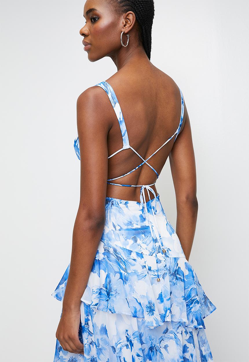 MILLA - Blue floral tiered maxi - blue