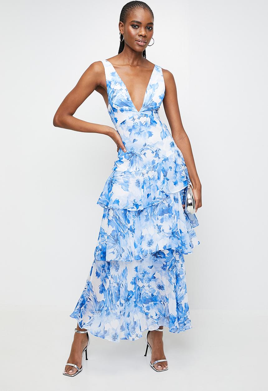 MILLA - Blue floral tiered maxi - blue