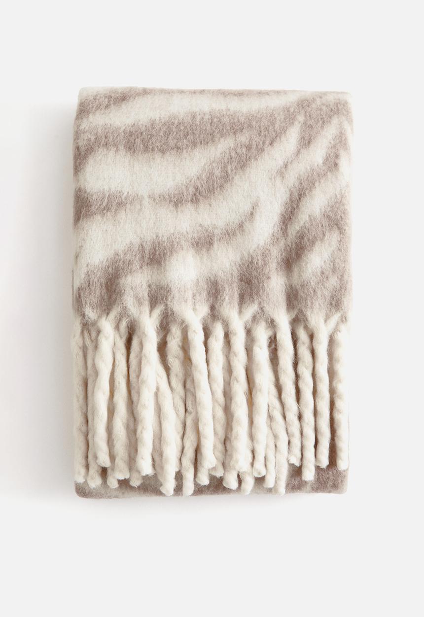 H&M - Patterned wool-blend blanket - taupe/zebra print