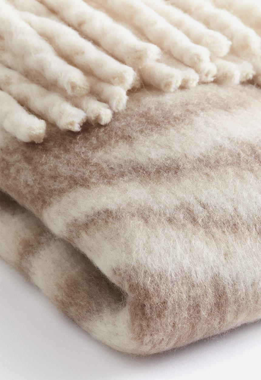 H&M - Patterned wool-blend blanket - taupe/zebra print