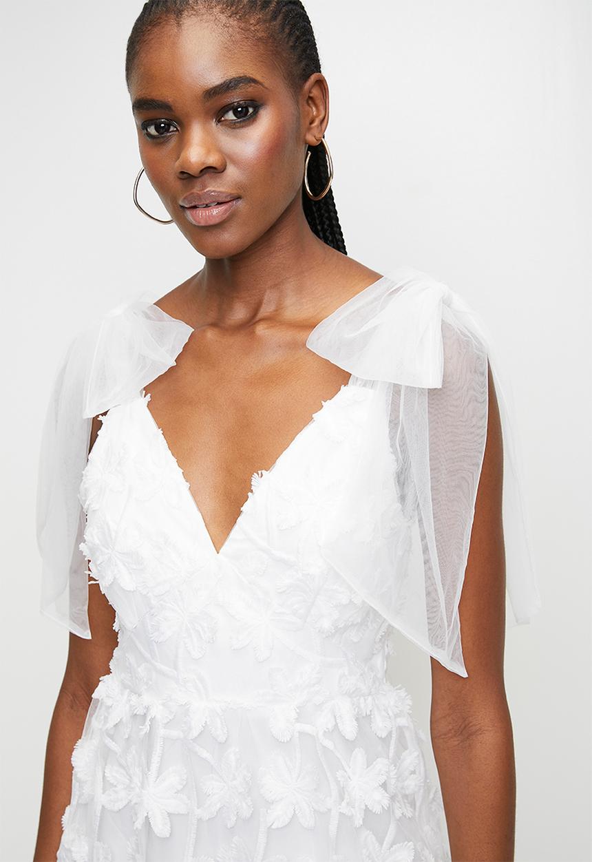 MILLA - White bow detail midi dress - White