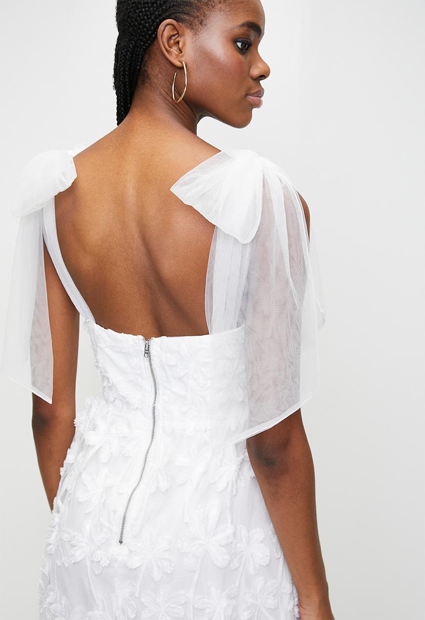 MILLA - White bow detail midi dress - White
