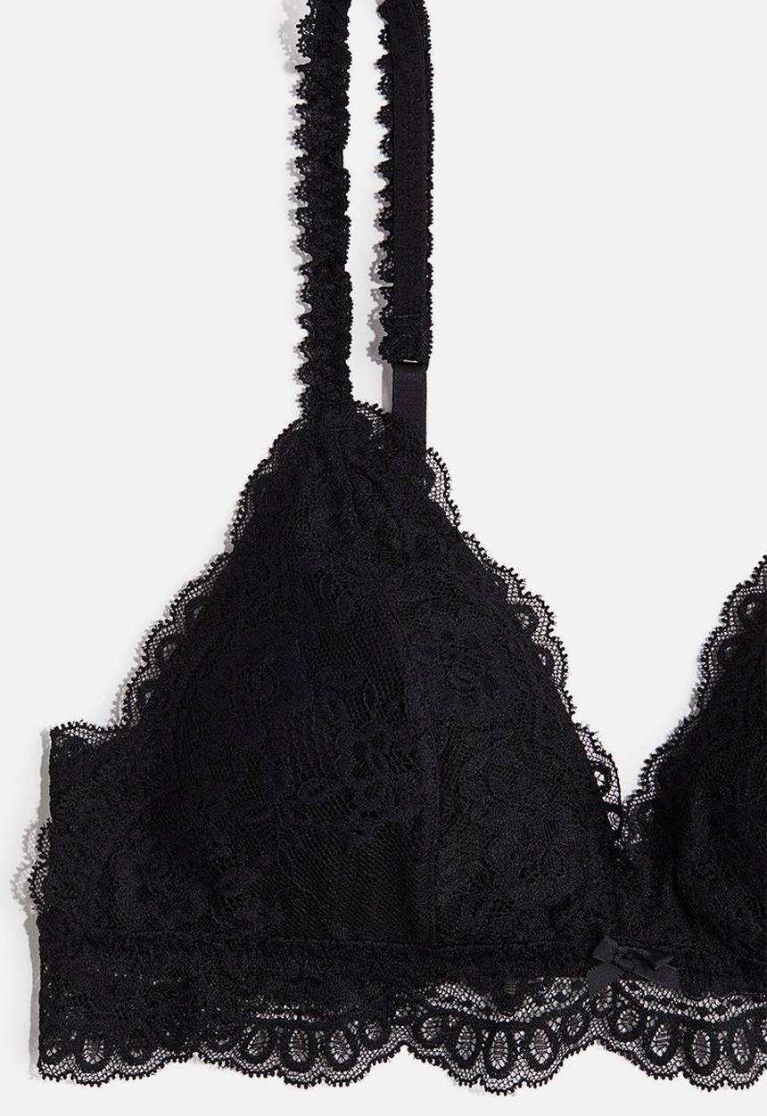 H&M - Padded soft lace bra - black
