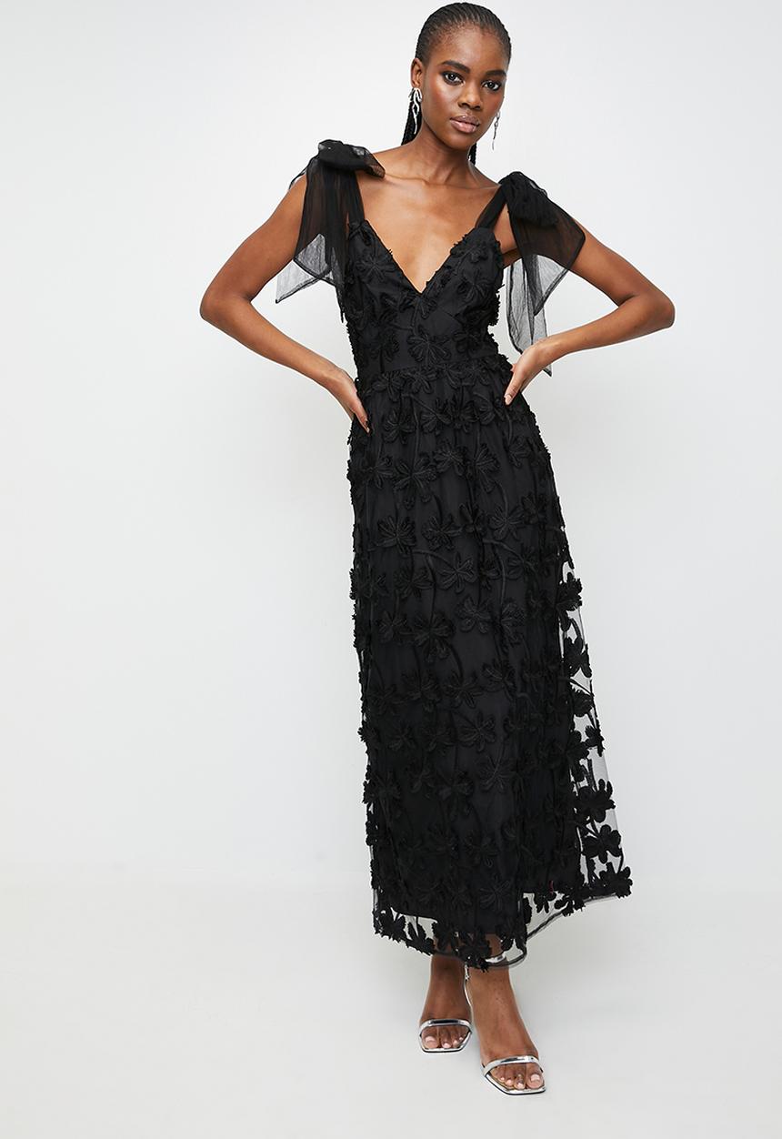MILLA - Black bow detail midi dress - Black