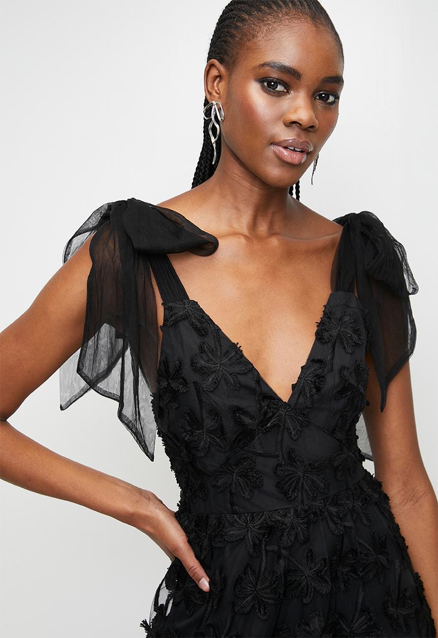 MILLA - Black bow detail midi dress - Black