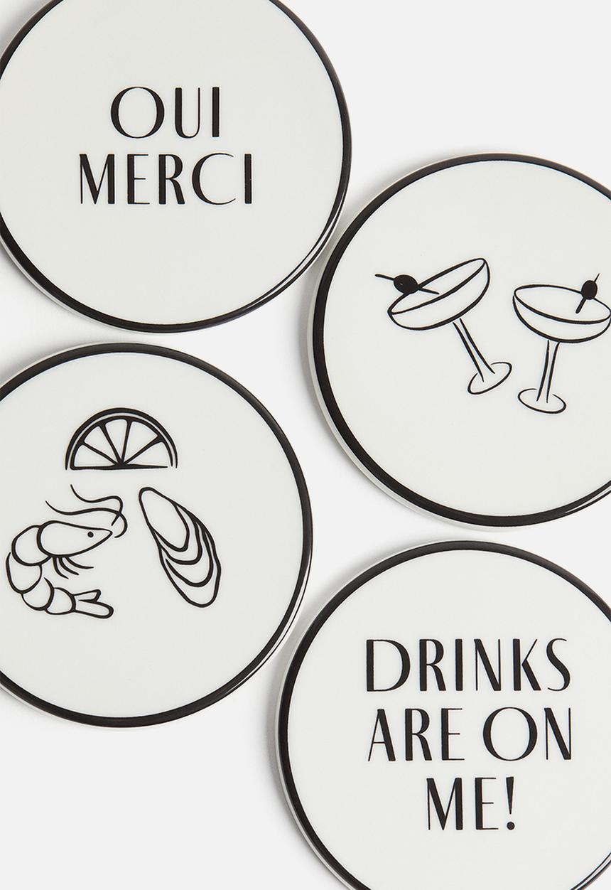 H&M - 4 Pack porcelain coasters - white/drinks