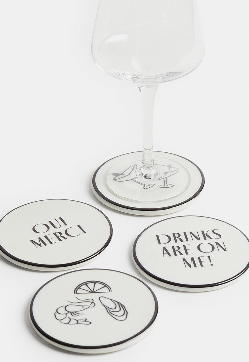 H&M - 4 Pack porcelain coasters - white/drinks