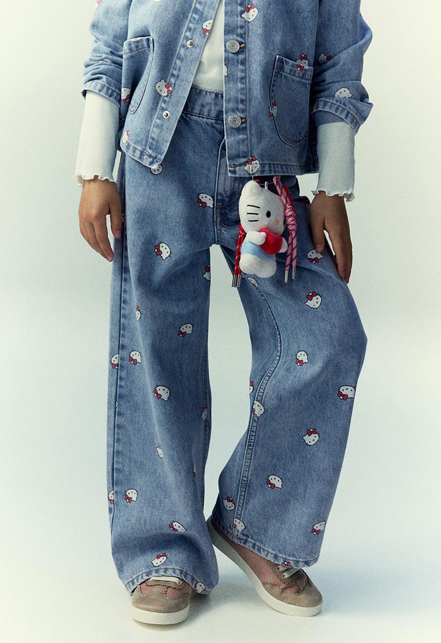 H&M - Printed wide leg jeans - light denim blue hello kitty