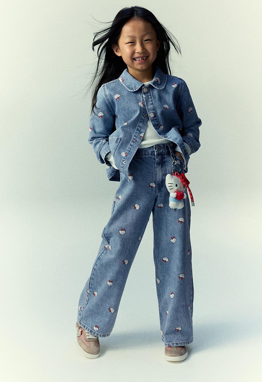 H&M - Printed wide leg jeans - light denim blue hello kitty
