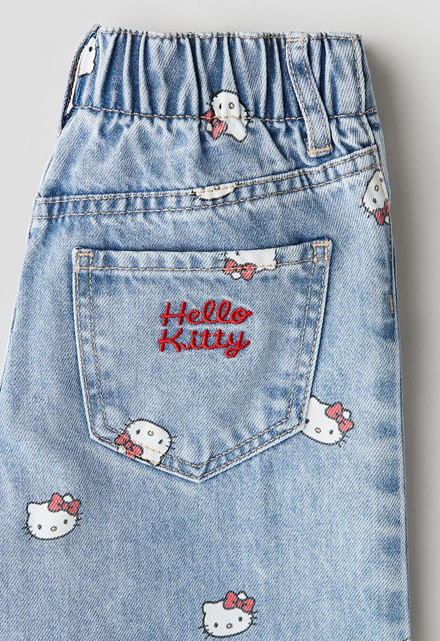 H&M - Printed wide leg jeans - light denim blue hello kitty