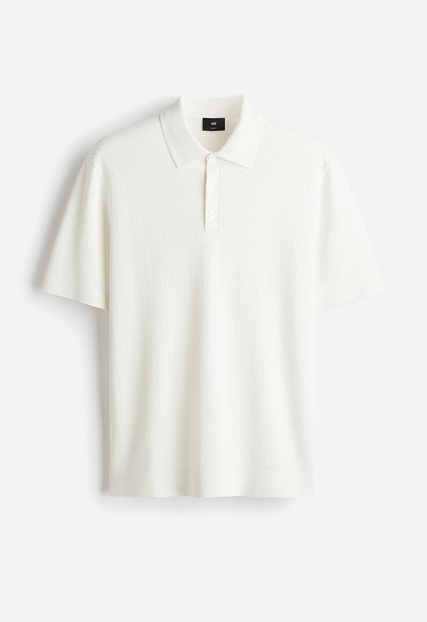 H&M - Slim fit textured polo shirt - white