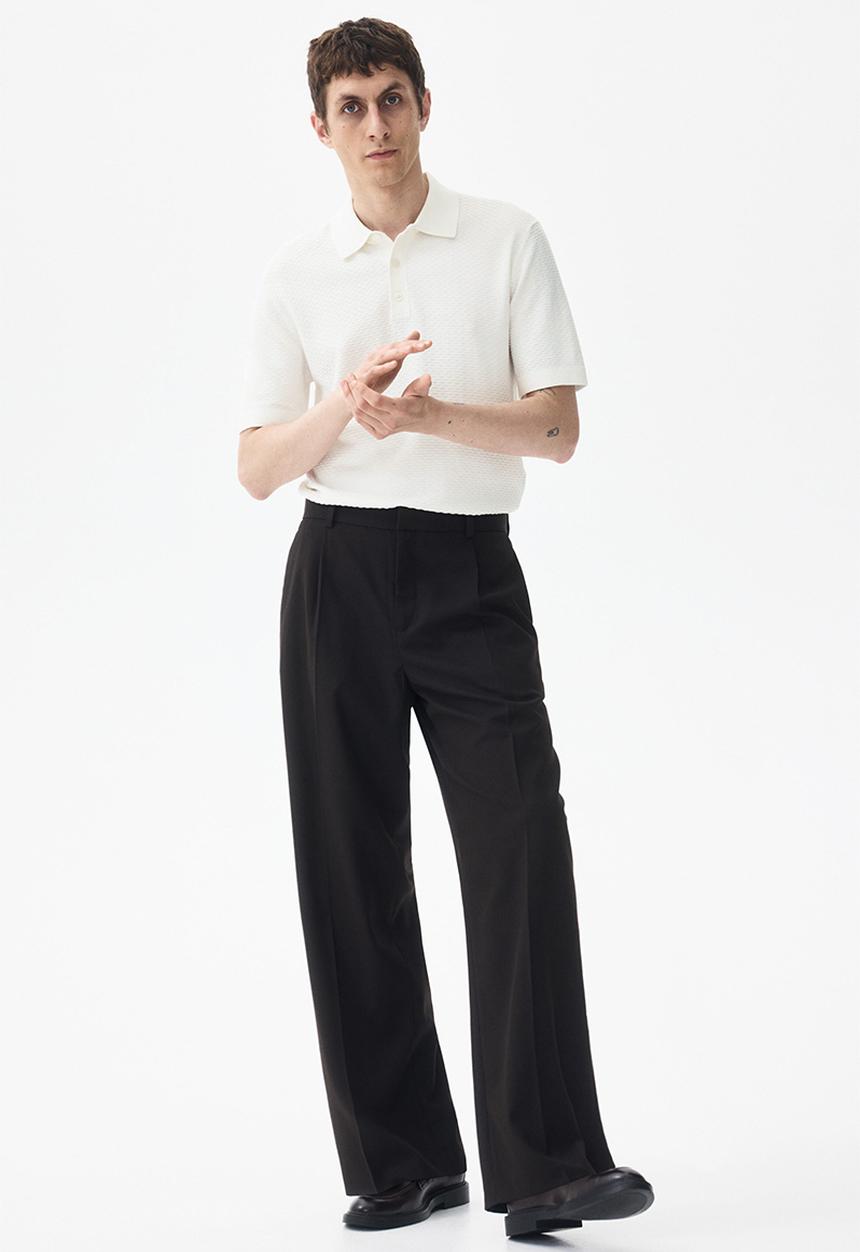 H&M - Slim fit textured polo shirt - white