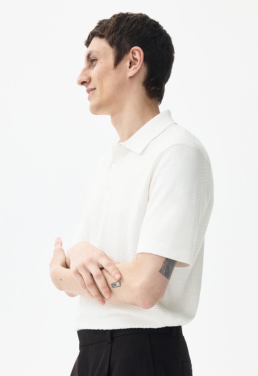 H&M - Slim fit textured polo shirt - white