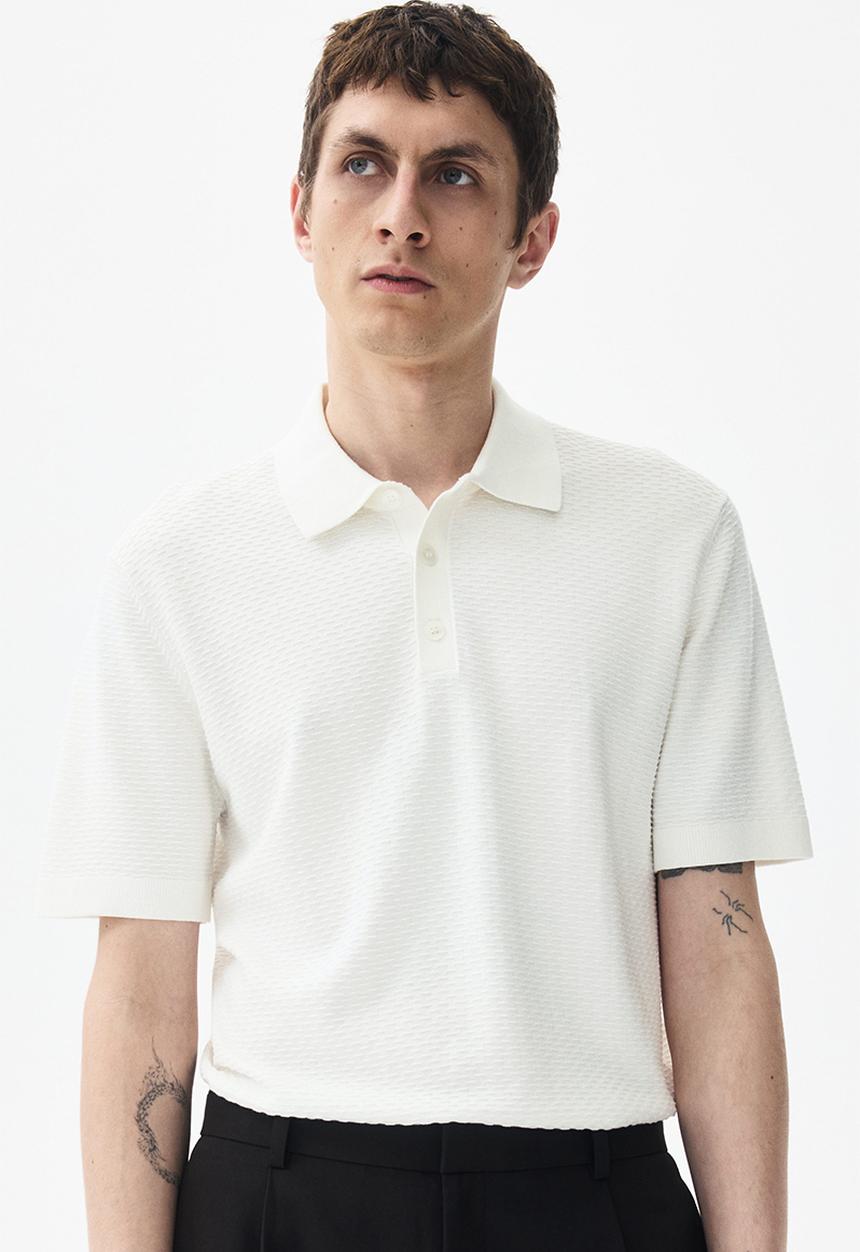 H&M - Slim fit textured polo shirt - white