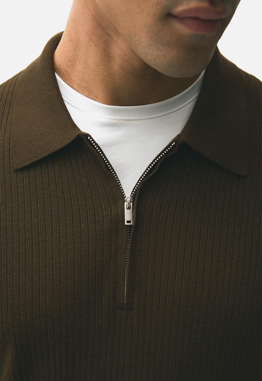 H&M - Slim fit zip-top polo shirt - brown