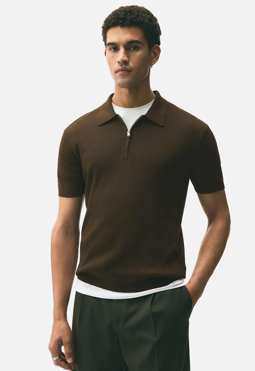 H&M - Slim fit zip-top polo shirt - brown