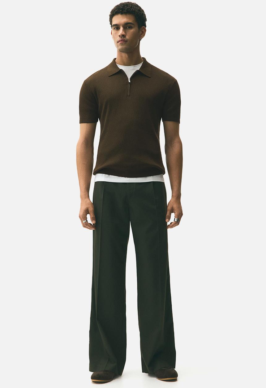 H&M - Slim fit zip-top polo shirt - brown