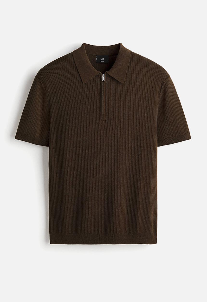 H&M - Slim fit zip-top polo shirt - brown