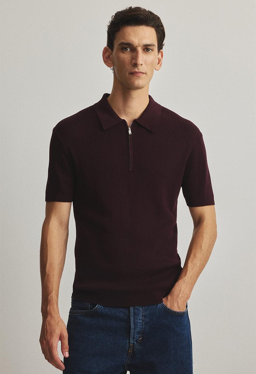 H&M - Slim fit zip-top polo shirt - burgundy
