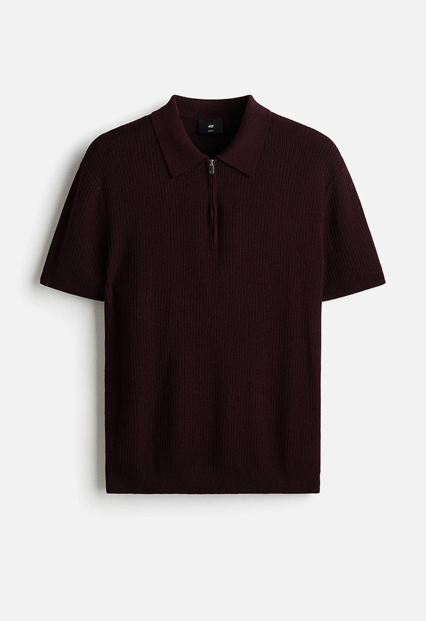 H&M - Slim fit zip-top polo shirt - burgundy