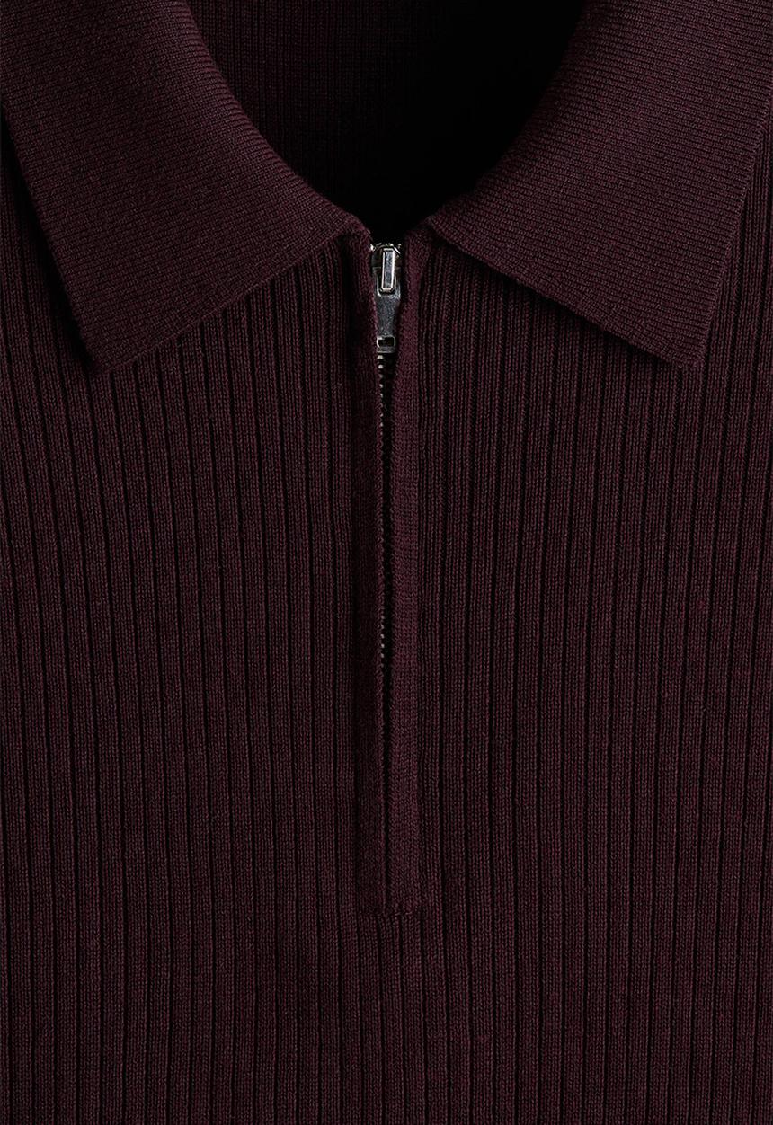 H&M - Slim fit zip-top polo shirt - burgundy