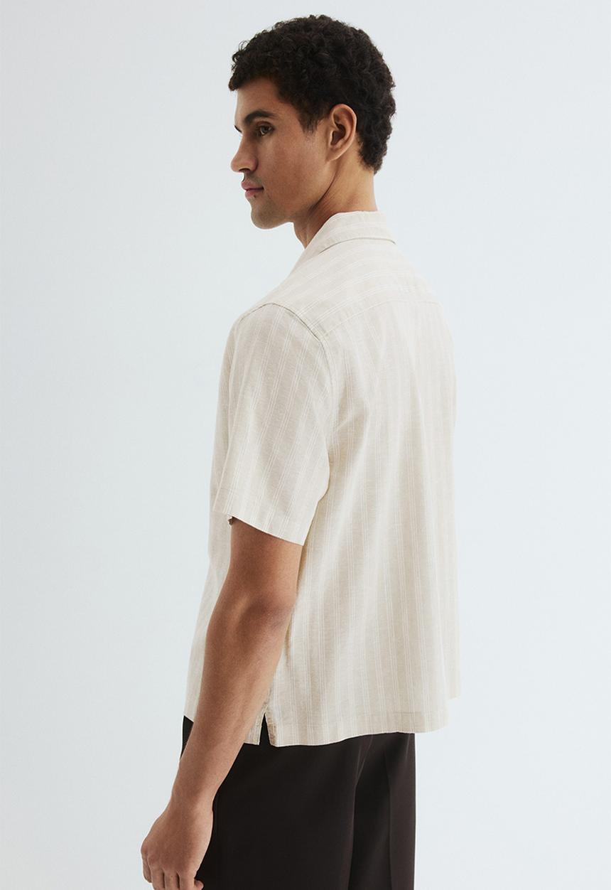H&M - Regular fit linen-blend resort shirt - beige/striped