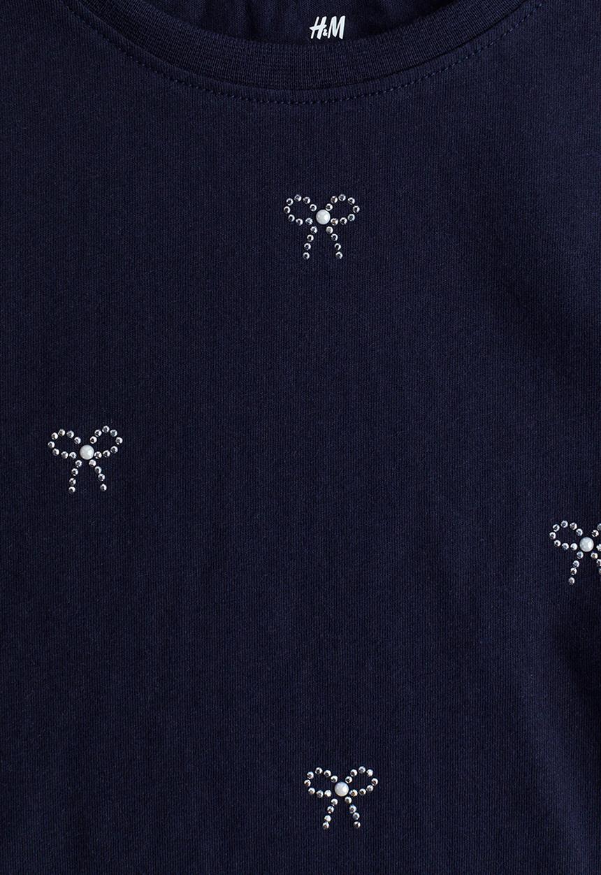 H&M - Motif-detail t-shirt - navy blue bows